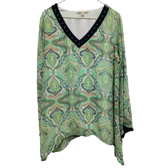 Maria Gabrielle Tops - Maria Gabrielle BOHO Cottage Tunic Top Womens Size 1X Green Paisley Chiffon